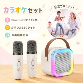 【楽天1位入賞！即日発送】カラオケセット Bluetooth スピーカー マイク2本付き ワイヤレスマイク LEDスピーカー 家庭用カラオケ 自宅カラオケ ミニカラオケ デュエット 歌練習 子供 大人 日本語説明書付き
