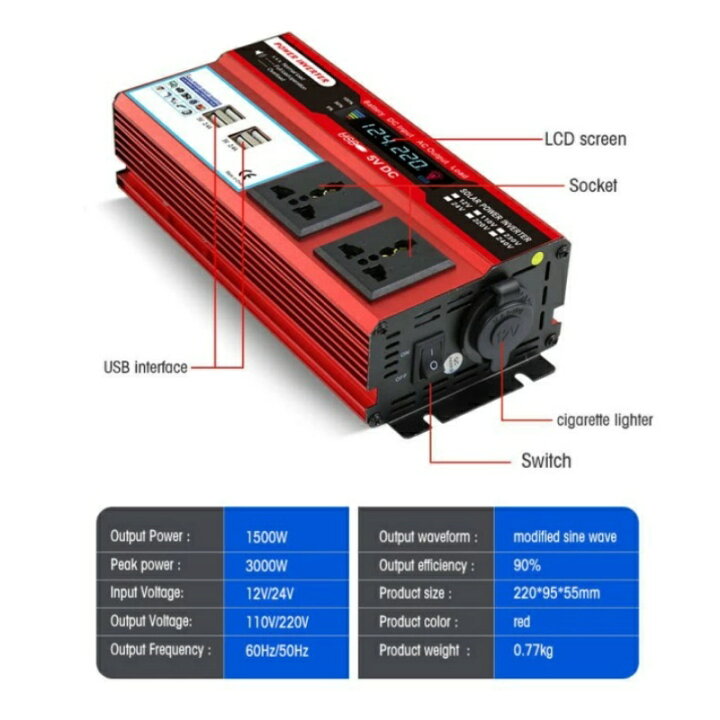 楽天市場】インバーター 12V /24V 100V 3000W LEDディスプレイ搭載 