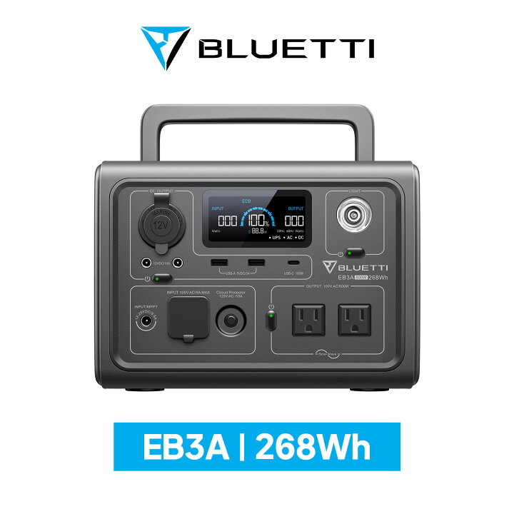 楽天市場】BLUETTI ポータブル電源 EB3A 268.8Wh/12,000mAh 家庭用  