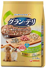 【ユニチャーム】グラン・デリ　カリカリ仕立て　成犬用　低脂肪　彩り野菜入りセレクト　ビーフ・緑黄色野菜・ささみ・小魚入り　1．6kgx4個（ケース販売）