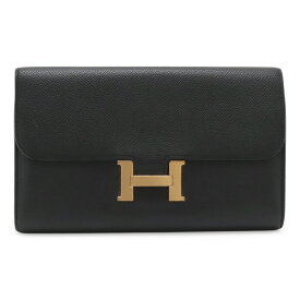 HERMES エルメス コンスタンス ロング フラップウォレット 2つ折長財布 二つ折り長財布 ヴォーエプソン レザー ブラック ピンクゴールド金具 C刻印 【中古】