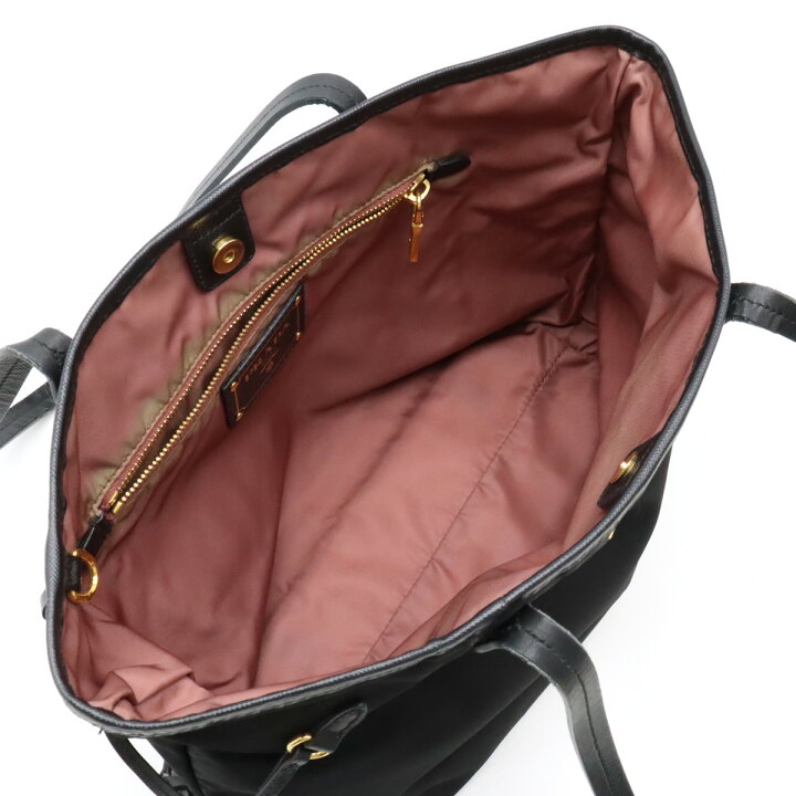 PRADA プラダ トートバッグ 肩掛け BR4001 ナイロン テスート レザー ブラック ピンク シルバー金具 美品 中古 62307