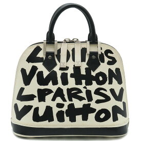 【バッグ】LOUIS VUITTON ルイ ヴィトン グラフィティ アルマMM ハンドバッグ レザー ノワール 黒 ブラック アイボリー ホワイト シルバー金具 M92179 【中古】