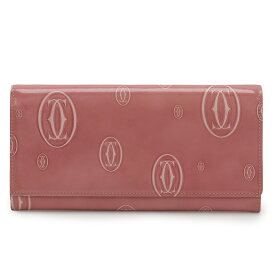 Cartier カルティエ ハッピーバースデー ハッピーバースデイ 2つ折長財布 二つ折り長財布 エナメル パテントレザー ピンク シルバー金具 L30000951 【中古】
