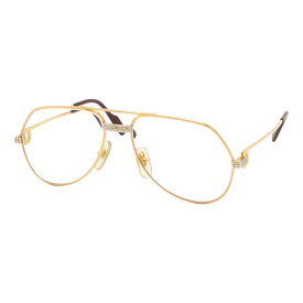 Cartier カルティエ サントス ダブルブリッジ ツーブリッジ ティアドロップ 眼鏡 めがね メガネフレーム 度入り クリア ゴールド金具 【中古】