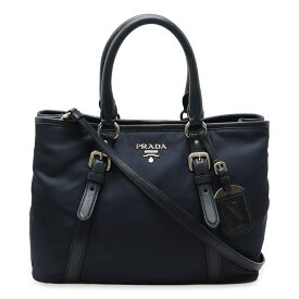 PRADA プラダ ハンドバッグ トートバッグ 2WAY ショルダーバッグ ナイロン レザー BLEU 紺 ネイビー 国内アウトレット購入品 シルバー金具 BN2832 【中古】