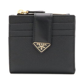 PRADA プラダ トライアングルロゴ コンパクトウォレット 2つ折財布 二つ折り財布 レザー NERO 黒 ブラック ゴールド金具 1ML047 【中古】