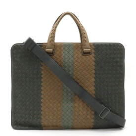 【バッグ】BOTTEGA VENETA ボッテガ ヴェネタ ボッテガベネタ イントレチャート ビジネスバッグ 2WAY ショルダーバッグ レザー グレー ブラウン 327668 【中古】