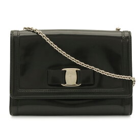 Salvatore Ferragamo サルヴァトーレ フェラガモ ヴァラ チェーンショルダーバッグ ポシェット 2WAYクラッチ パテントレザー ブラック AU-22/C724 【中古】