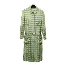 CHANEL シャネル ココマーク チェック シャツドレス ワンピース 長袖 ひざ丈 シルク100% グリーン #36 【中古】
