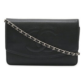 CHANEL シャネル ココマーク チェーンウォレット チェーンショルダーバッグ ポシェット キャビアスキン レザー ブラック 黒 シルバー金具 A48654 【中古】