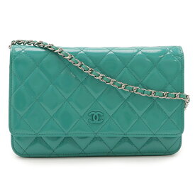 CHANEL シャネル マトラッセ チェーンウォレット チェーンショルダー ポシェット 斜め掛け エナメル レザー ターコイズグリーン シルバー金具 【中古】