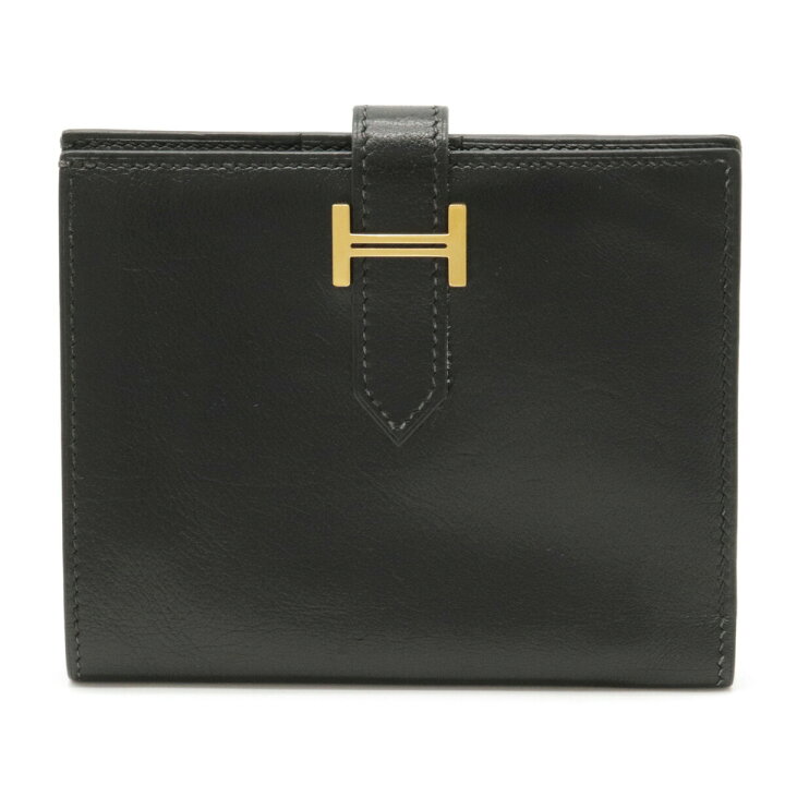 HERMES エルメス ベアン コンパクト 二つ折り財布 レザー ブラック  