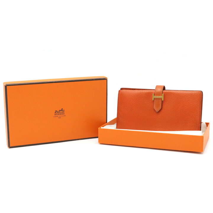 □美品□ エルメス ベアン 長財布 二つ折り 財布 サイフ シェーブル  