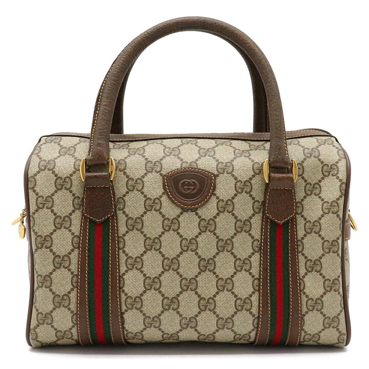 GUCCI グッチ シェリーライン PVC×レザー ミニボストン ハンドバッグ 
