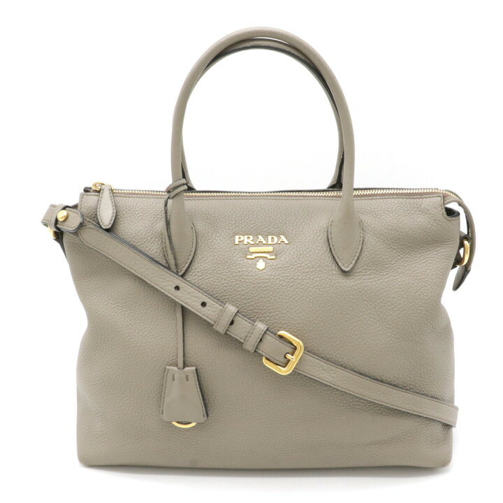 PRADA】プラダ 2WAYトートバッグ ショルダーバッグ レザー グレー  
