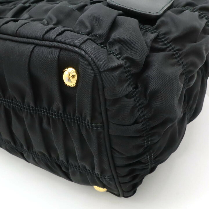 PRADA プラダ ギャザー 2Way ナイロン ハンド バッグ ブラック 楽天 