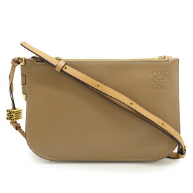 LOEWE ロエベ アナグラム ゲート ダブルジップ ポーチ ポシェット ショルダーバッグ レザー グレージュ ライトオーツ ゴールド金具 113.54.Z43 【中古】