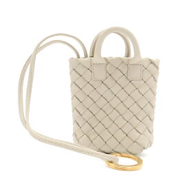 BOTTEGA VENETA ボッテガ ヴェネタ イントレチャート バッグチャーム キーホルダー ミニポーチ 小物入れ レザー オフホワイト 白 ゴールド金具 【中古】
