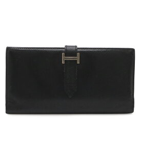 HERMES エルメス ベアン 2PLIS デュプリ 3つ折長財布 三つ折り長財布 クシュベル レザー ブラック 黒 シルバー金具 □J刻印 【中古】