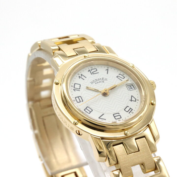 楽天市場】HERMES エルメス クリッパー アイボリー文字盤 K18YG 金無垢  