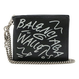 BALENCIAGA バレンシアガ グラフィティ エクスプローラー スクエア コイン チェーンウォレット 2つ折財布 二つ折り財布 レザー ブラック 黒 504934 【中古】