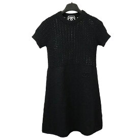 【アパレル】CHANEL シャネル ココマーク 半袖 ニット ワンピース ウール70% カシミヤ30% ネイビー 紺 #38 09A P36613K02248 【中古】