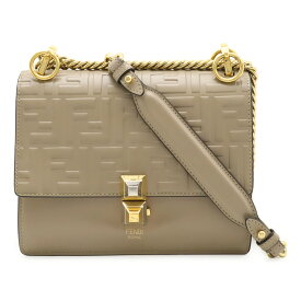 FENDI フェンディ ミニ キャナイ FFロゴ ズッカ柄 ショルダーバッグ チェーンバッグ ポシェット 斜め掛け レザー グレージュ ゴールド金具 8M0381 【中古】