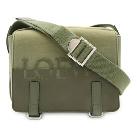 LOEWE ロエベ ロゴ ミリタリーメッセンジャーバッグ XS ショルダーバッグ キャンバス レザー カーキグリーン シルバー金具 B314A72X01 【中古】