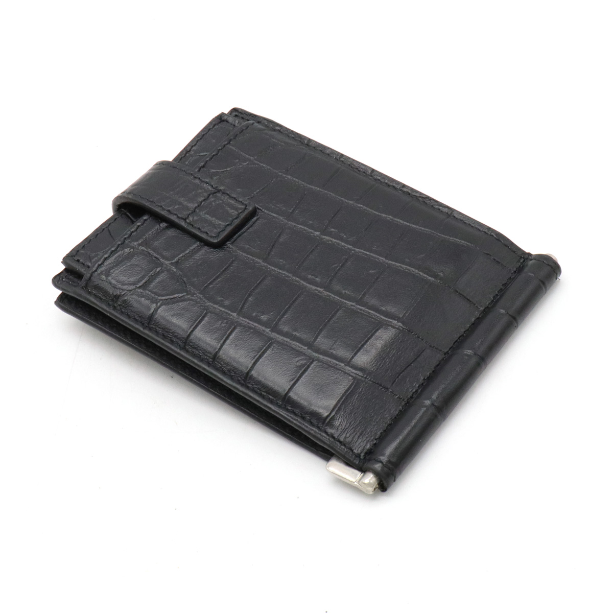 驚きの安さ サンローランパリ マネークリップ 二つ折り財布 クロコ 型