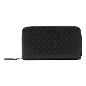 GUCCI グッチ マイクログッチシマ ラウンドファスナー 長財布 レザー ブラック 黒 ゴールド金具 アウトレット品 449391 【中古】