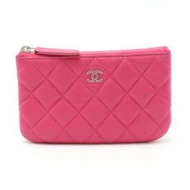 CHANEL シャネル マトラッセ ココマーク ミニポーチ 小物入れ コインケース ラムスキン レザー ピンク シルバー金具 A69523 【中古】