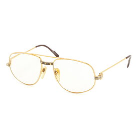 Cartier カルティエ サントス ツーブリッジ ティアドロップ 眼鏡 めがね メガネフレーム 度入り ライトブラウン ゴールド金具 【中古】