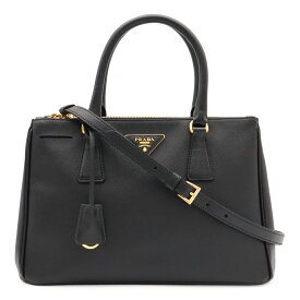 PRADA プラダ トライアングルロゴ ガレリア ミディアムバッグ ハンドバッグ 2WAYショルダー サフィアーノレザー NERO ブラック ゴールド金具 1BA863 【中古】
