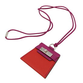 HERMES エルメス モンプティ ケリー ネックレス ペンダント ヴォースイフト レザーコード 革紐 パープル レッド シルバー金具 【中古】
