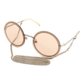 CHANEL シャネル グラスチェーン サングラス ラウンドシェイプ アイウェア 丸型 ブラウン シルバー金具 58□18 135 4245 【中古】