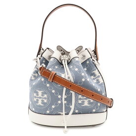 TORY BURCH トリー バーチ トリーバーチ ミニ バケット 巾着 ハンドバッグ 2WAY ショルダーバッグ レザー デニムジャガード ホワイト 白 149178 【中古】