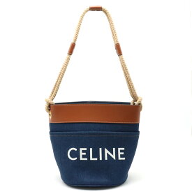 【バッグ】CELINE セリーヌ バケットバッグ Seau Corde ショルダーバッグ ロープショルダー バケツバッグ デニム レザー ブルー タン 196272DJD.07AT 【中古】