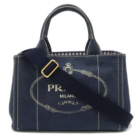 【バッグ】PRADA プラダ CANAPA カナパ トートバッグ 2WAY ショルダーバッグ 斜め掛け ギンガムチェック キャンバス ネイビー ゴールド金具 1BG439 【中古】