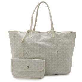 GOYARD ゴヤール サンルイPM トートバッグ ショルダーバッグ コーティングキャンバス レザー ホワイト 白 グレー ポーチ付き 【中古】