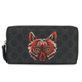 GUCCI グッチ GGスプリーム ジップアラウンドウォレット ウルフ ラウンドファスナー 長財布 PVC ダークグレー ブラック レッド 451273 【中古】