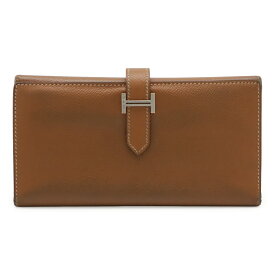 HERMES エルメス ベアン 2PLIS デュプリ 3つ折長財布 三つ折り長財布 ヴォーエプソン レザー ゴールド キャメル ブラウン シルバー金具 □J刻印 【中古】