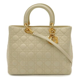 Christian Dior クリスチャン ディオール レディディオール カナージュ ハンドバッグ 2WAY ショルダーバッグ レザー クリーム ゴールド金具 【中古】
