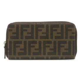 FENDI フェンディ ズッカ柄 ラウンドファスナー 長財布 ファブリック PVC レザー カーキブラウン ダークブラウン パープル 紫 8M0024 【中古】