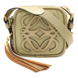 LOEWE ロエベ アナグラム ロゴ ショルダーバッグ ポシェット ミニバッグ 斜め掛け キャンバス メタリックレザー ベージュ シャンパンゴールド 【中古】
