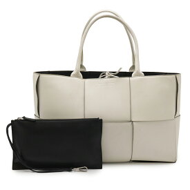 BOTTEGA VENETA ボッテガ ヴェネタ マキシイントレチャート ザ アルコ トート ミディアム トートバッグ レザー アイボリー 白 ポーチ付き 609175 【中古】