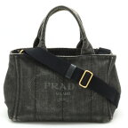 【バッグ】PRADA プラダ CANAPA カナパ トートバッグ 2WAY ショルダーバッグ デニム NERO 黒 ブラック ゴールド金具 海外ブティック購入品 B2439G 【中古】