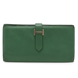 HERMES エルメス ベアンスフレ 2つ折長財布 二つ折り長財布 シェーブル レザー グリーン 緑 シルバー金具 □N刻印 【中古】