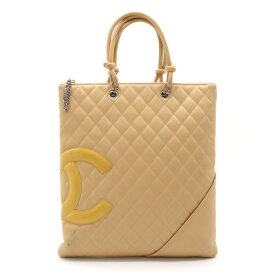 【バッグ】CHANEL シャネル カンボンライン ココマーク フラット トートバッグ ソフトカーフ エナメル ベージュ シルバー金具 A28126 【中古】