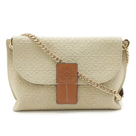LOEWE ロエベ リピートアナグラム アベニュー チェーンショルダー ショルダーバッグ 斜め掛け キャンバス レザー ベージュ ブラウン ゴールド金具 【中古】